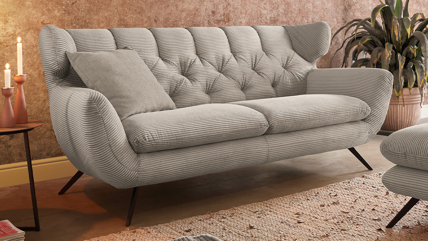 KAWOLA Sofa CHARME Cord steingrau, 2-Sitzer