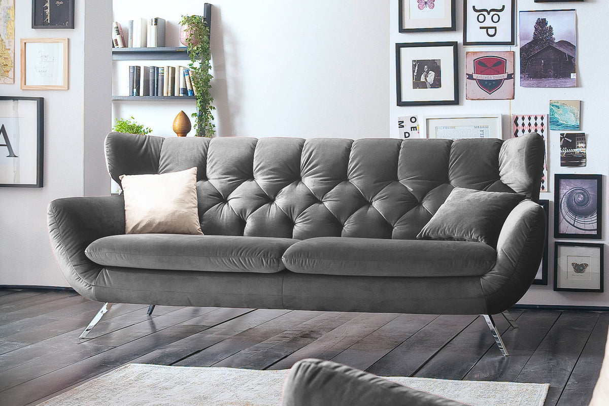 KAWOLA Sofa CHARME Velvet stone, 3-Sitzer