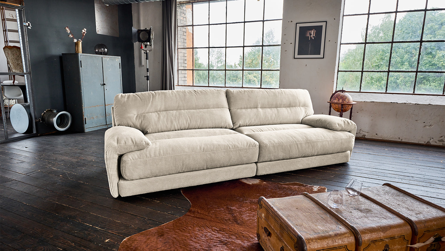 KAWOLA Sofa CINE XXL-Sofa 3-Sitzer Cord cremeweiß