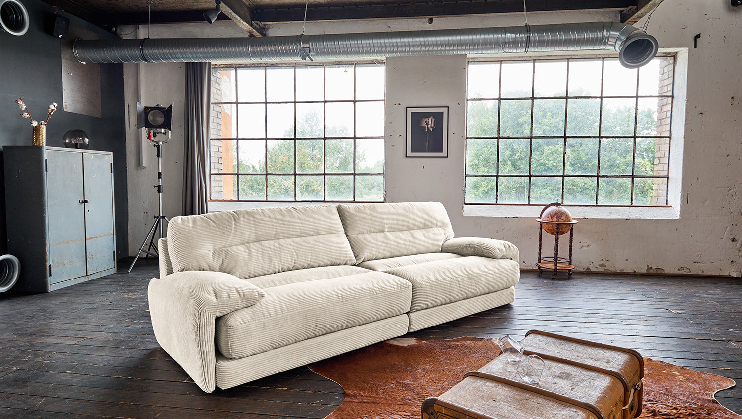 KAWOLA Sofa CINE XXL-Sofa 3-Sitzer Cord cremeweiß