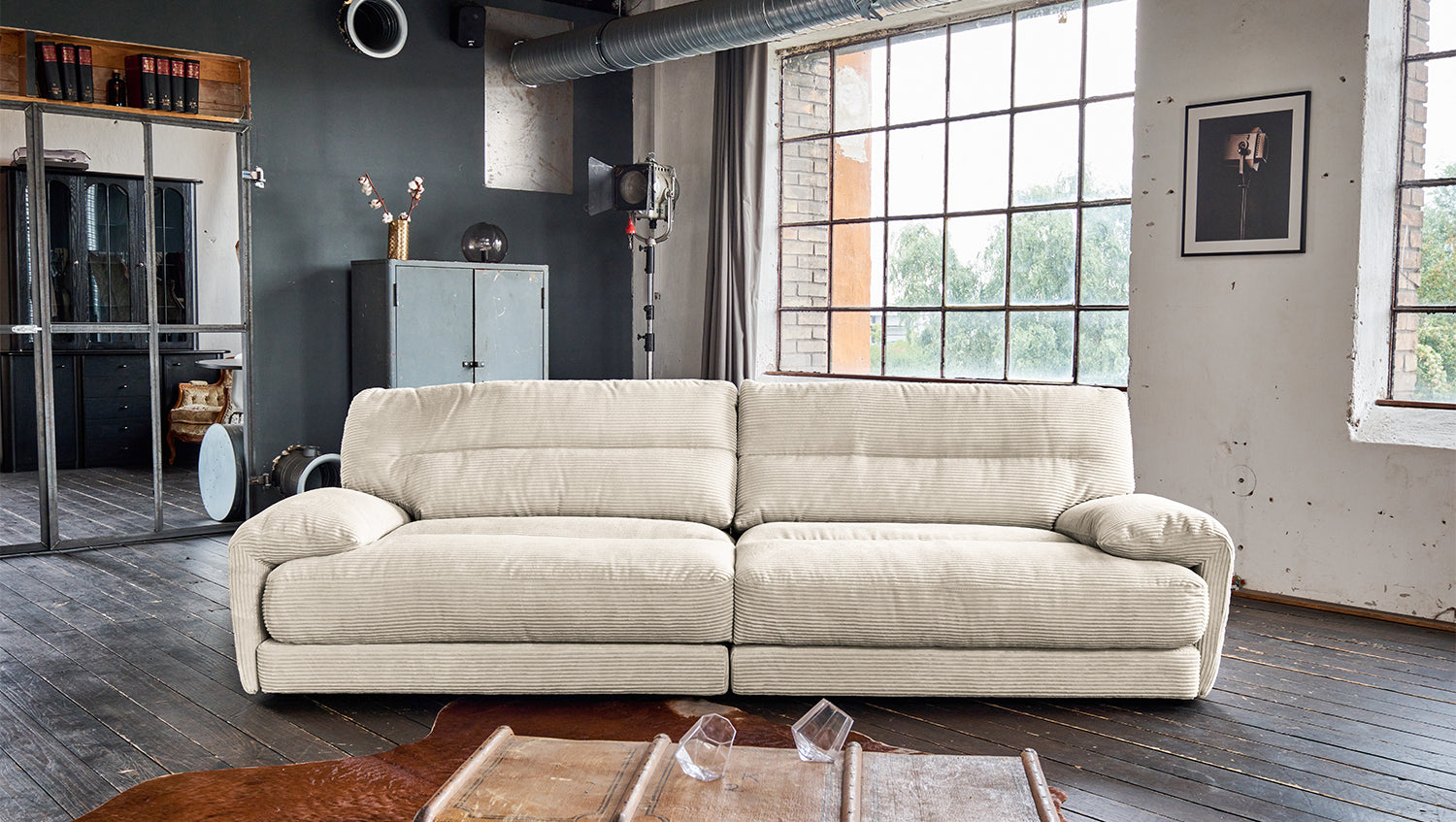 KAWOLA Sofa CINE XXL-Sofa 3-Sitzer Cord cremeweiß