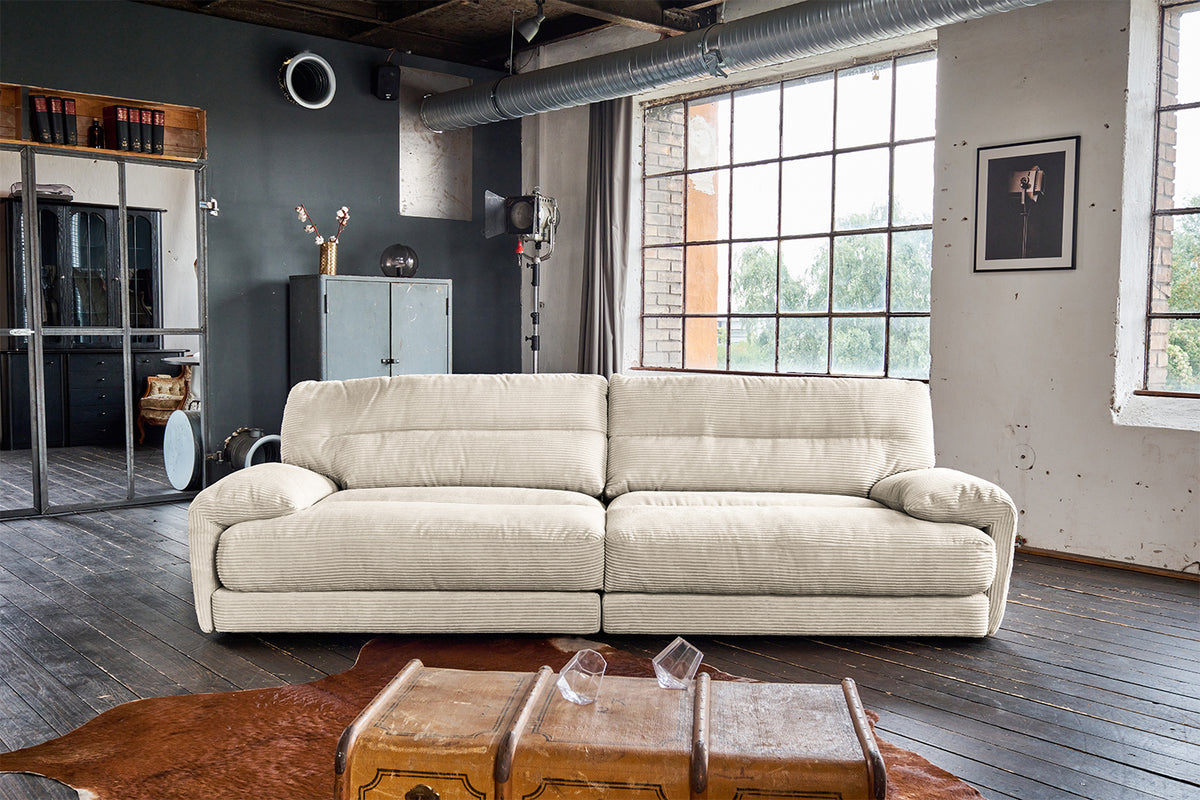 KAWOLA Sofa CINE XXL-Sofa 3-Sitzer Cord cremeweiß
