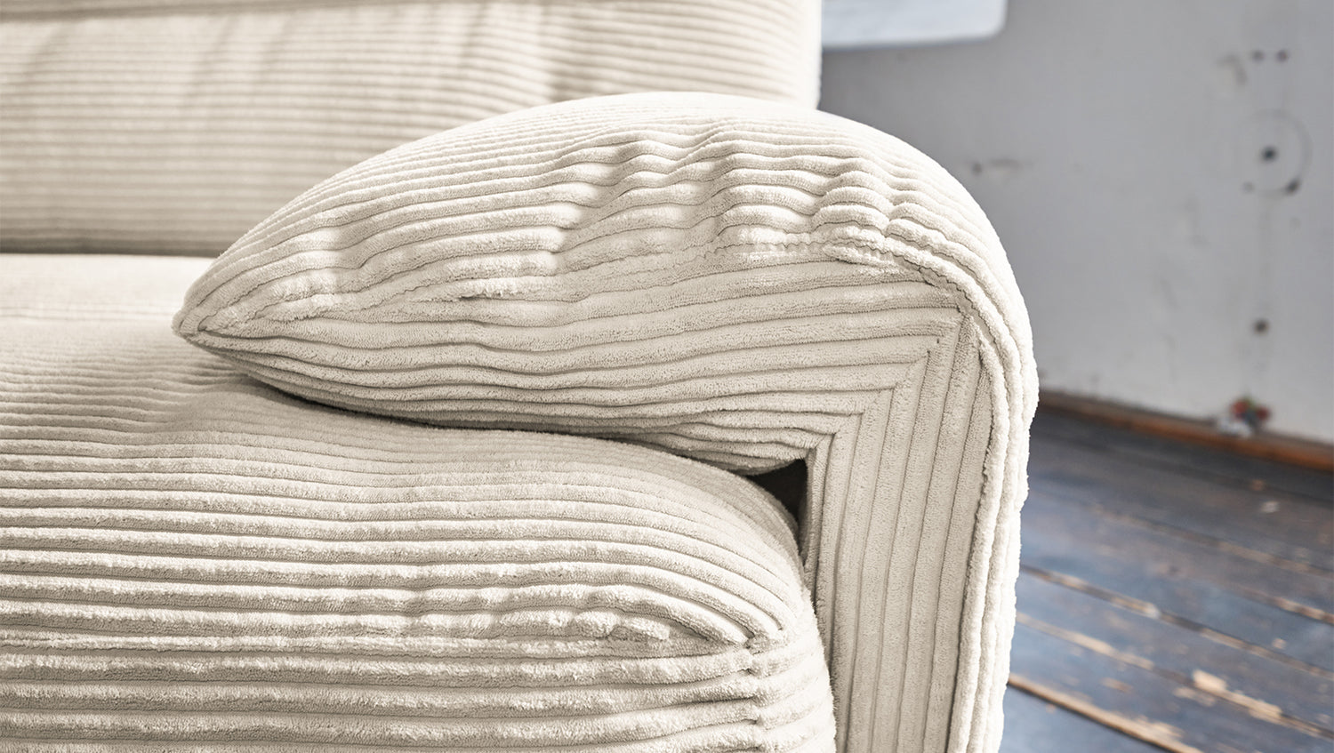 KAWOLA Sofa CINE XXL-Sofa 3-Sitzer Cord cremeweiß