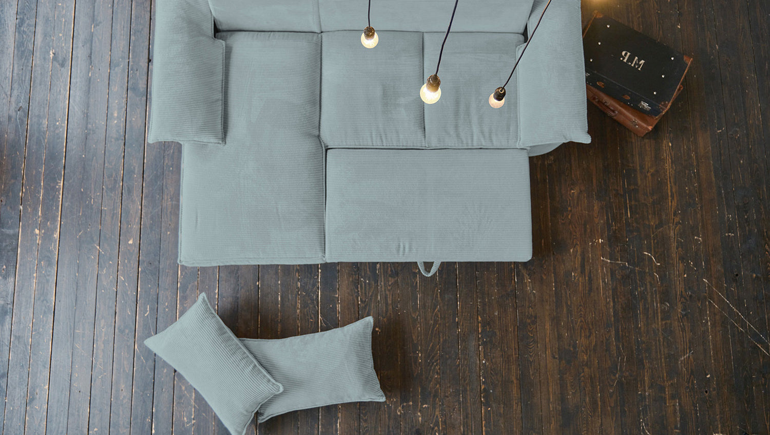 KAWOLA Sofa DAMETO Ecksofa Bettsofa Schlafsofa mit Stauraum Cord hellblau
