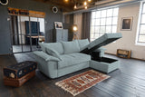 KAWOLA Sofa DAMETO Ecksofa Bettsofa Schlafsofa mit Stauraum Cord hellblau