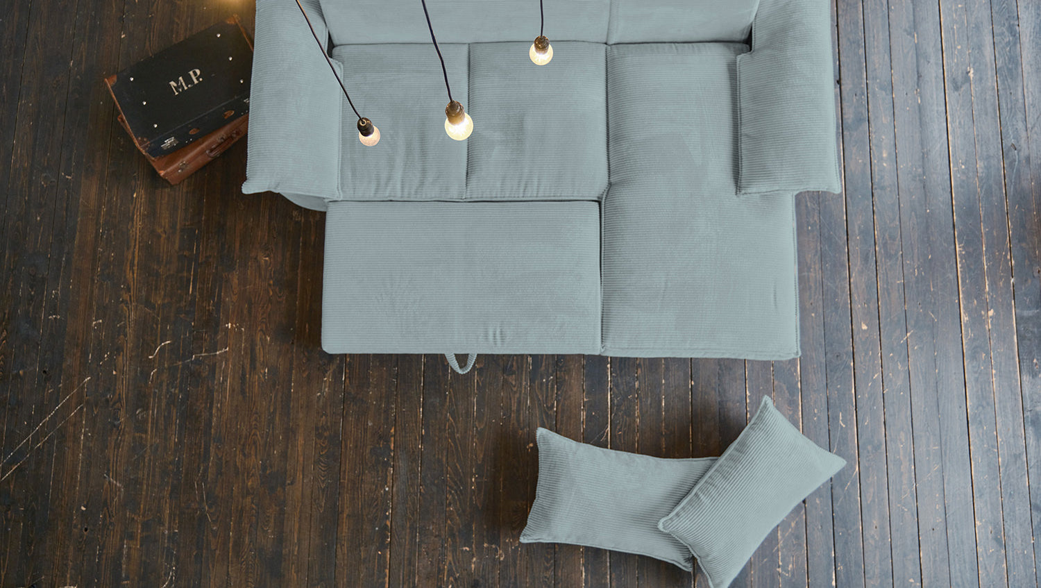 KAWOLA Sofa DAMETO Ecksofa Bettsofa Schlafsofa mit Stauraum Cord hellblau