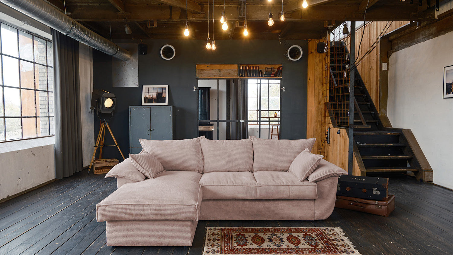 KAWOLA Sofa DAMETO Ecksofa Bettsofa Schlafsofa mit Stauraum Cord rosa, Links