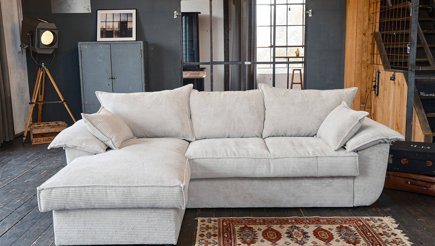 KAWOLA Sofa DAMETO Ecksofa Bettsofa Schlafsofa mit Stauraum Cord weiß