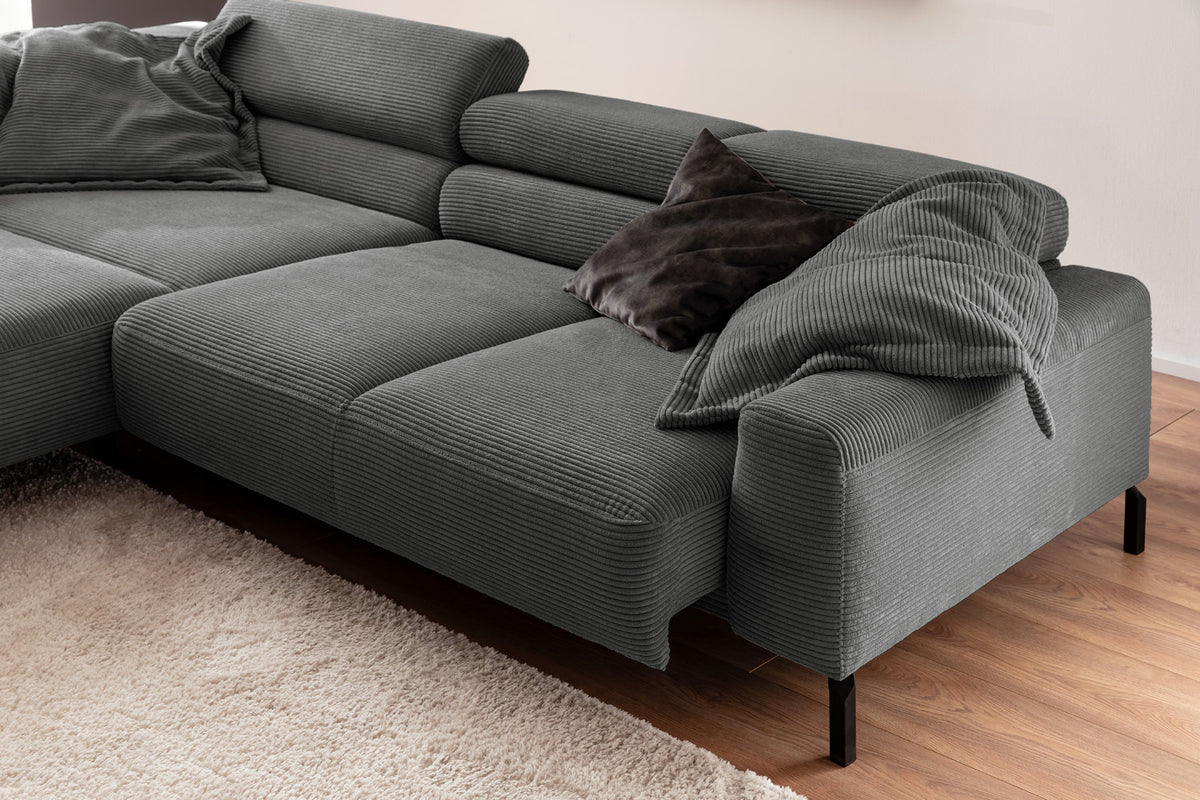 KAWOLA Sofa DELIA Ecksofa Cord grau