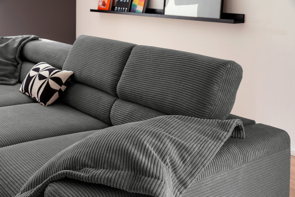 KAWOLA Sofa DELIA Ecksofa Cord grau