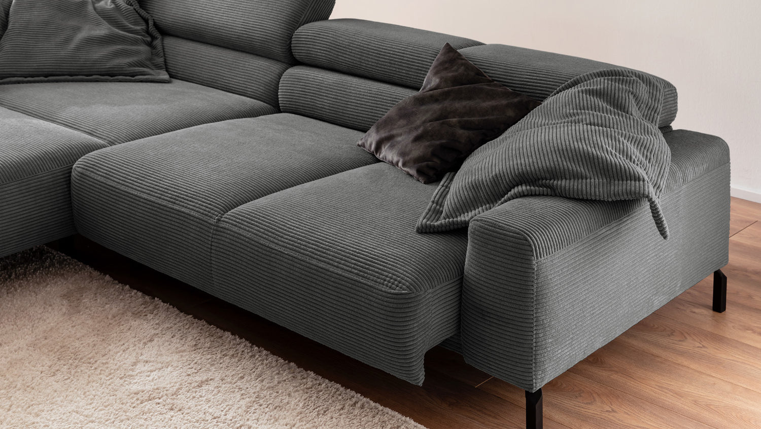 KAWOLA Sofa DELIA Ecksofa Cord grau