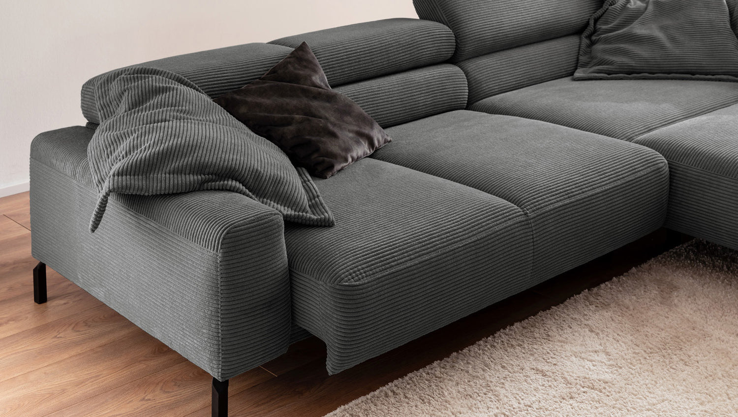KAWOLA Sofa DELIA Ecksofa Cord grau