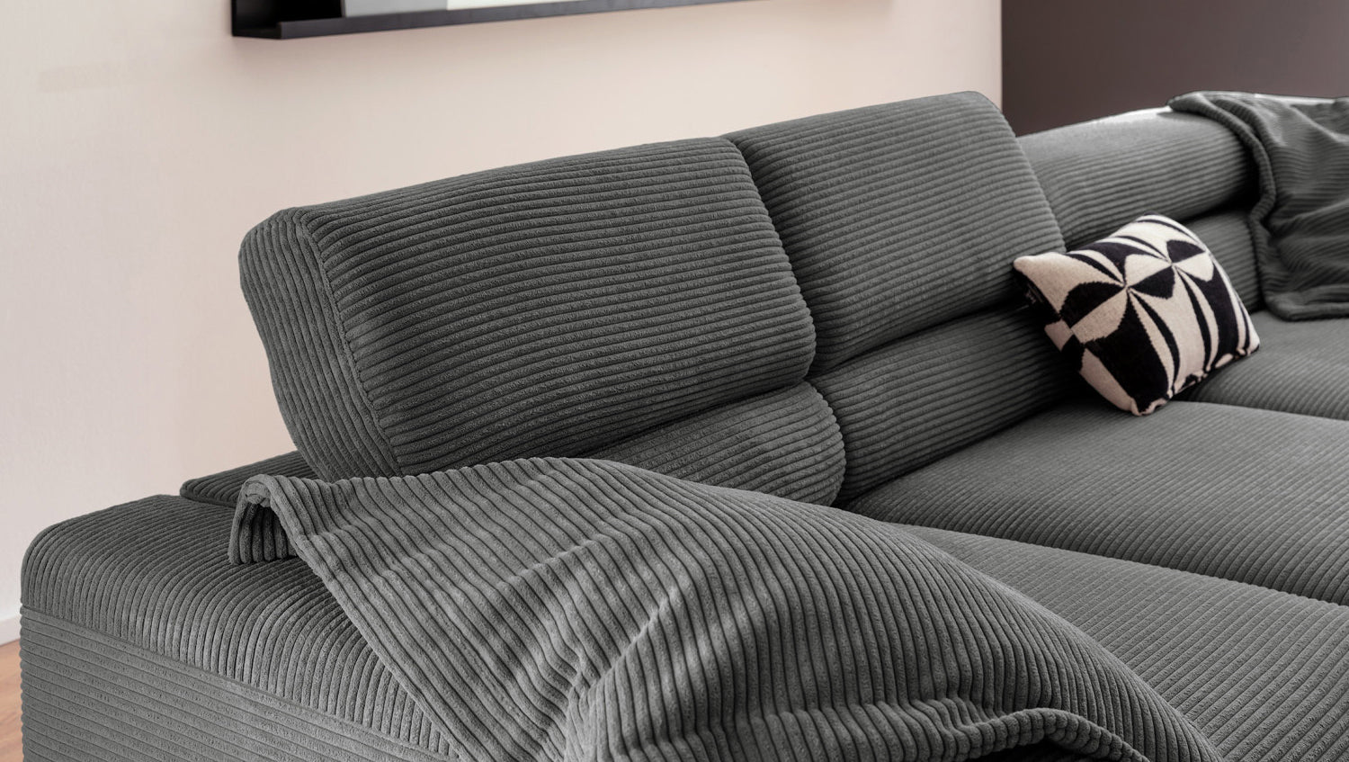KAWOLA Sofa DELIA Ecksofa Cord grau