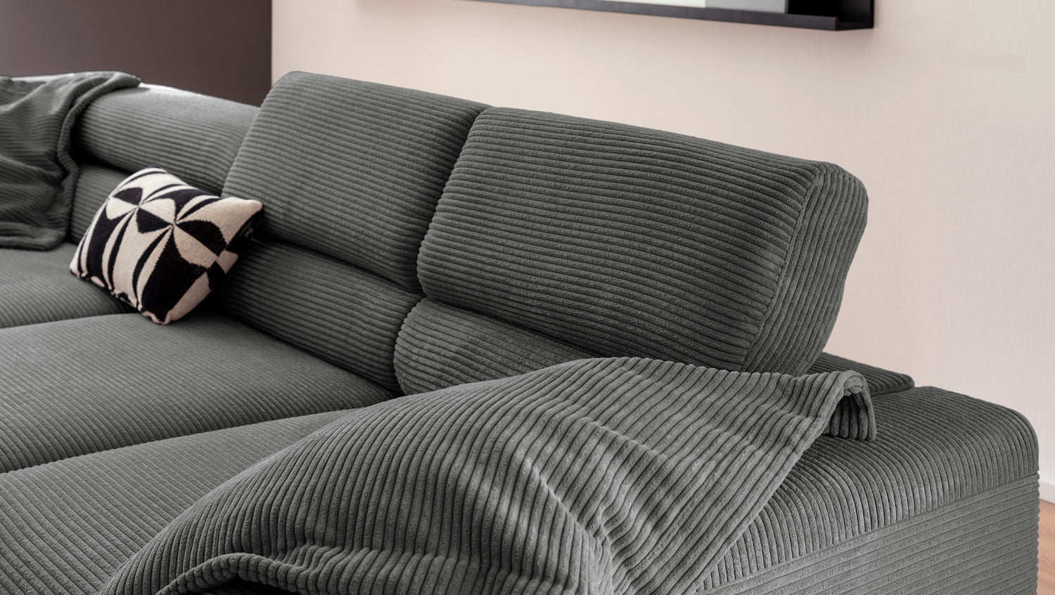 KAWOLA Sofa DELIA Ecksofa Cord grau
