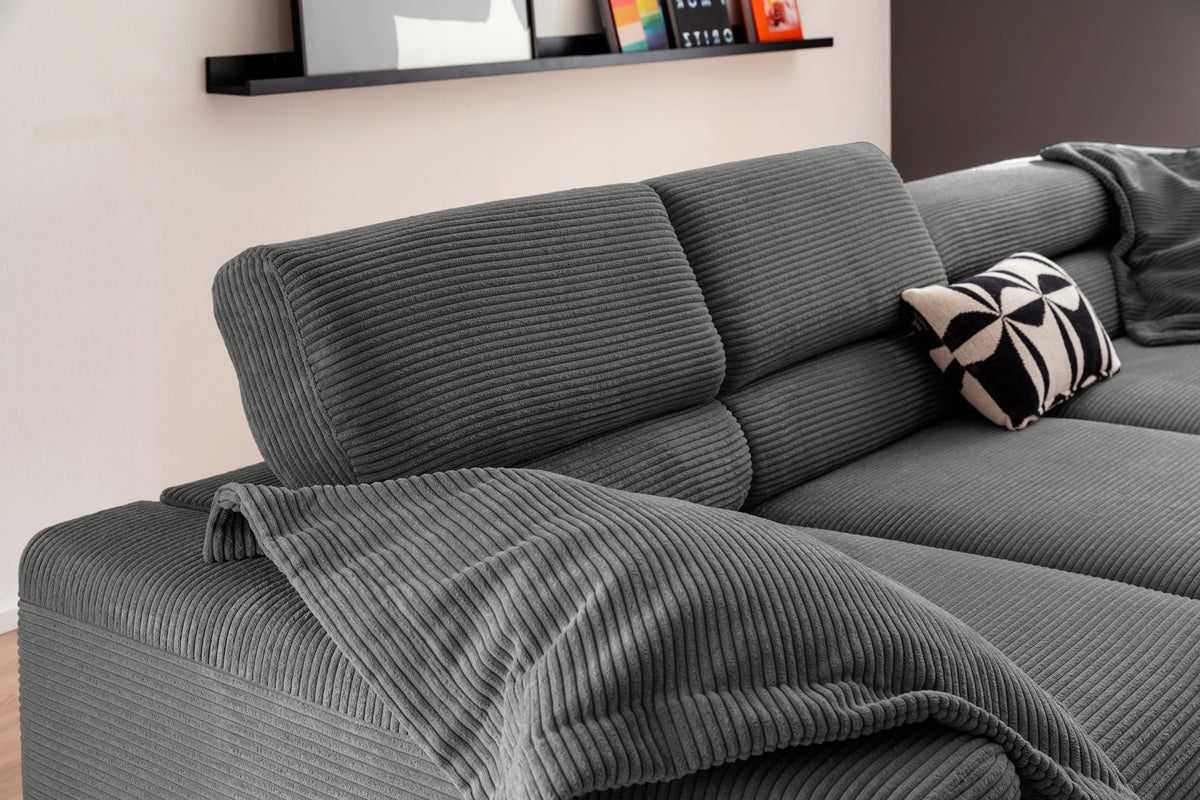 KAWOLA Sofa DELIA Ecksofa Cord grau