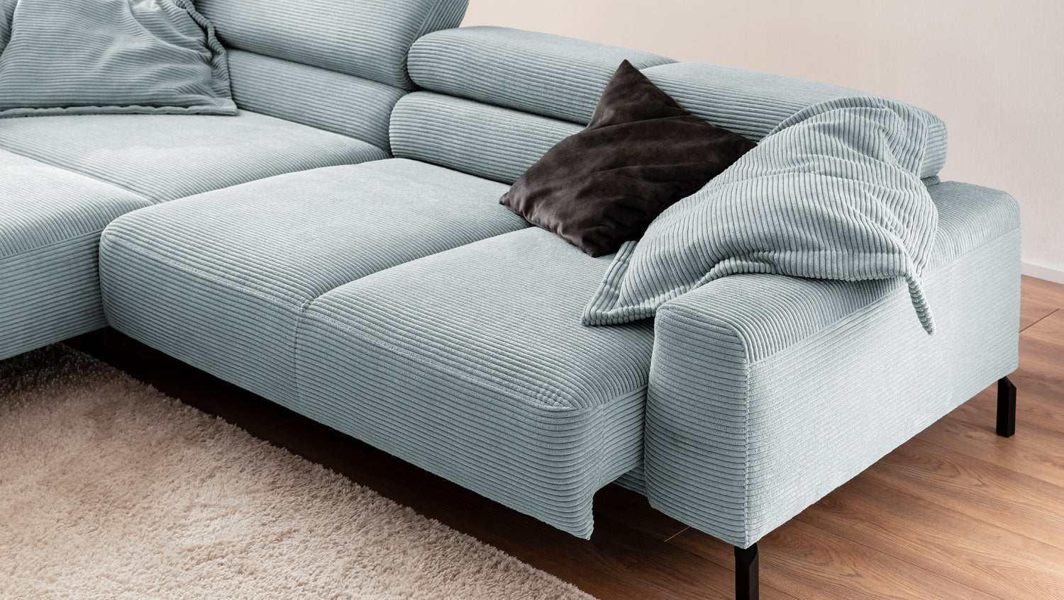 KAWOLA Sofa DELIA Ecksofa Cord hellblau