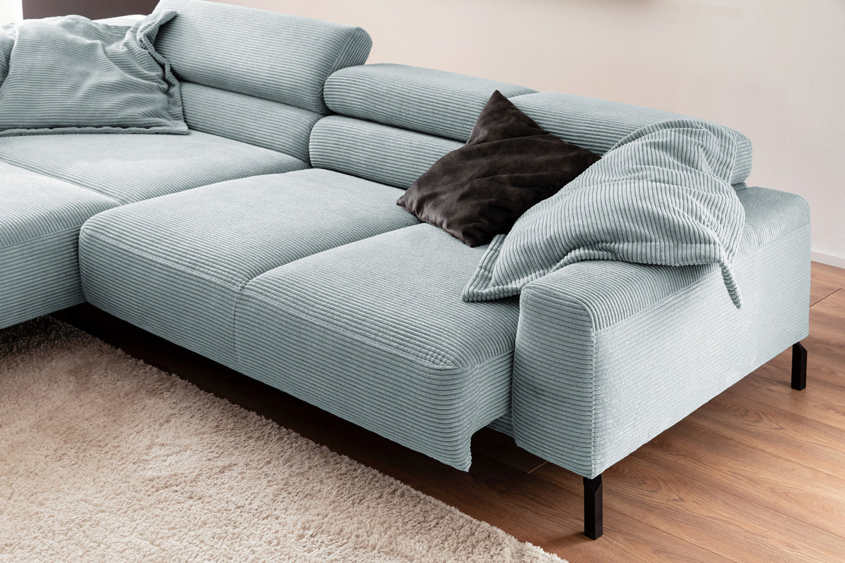 KAWOLA Sofa DELIA Ecksofa Cord hellblau