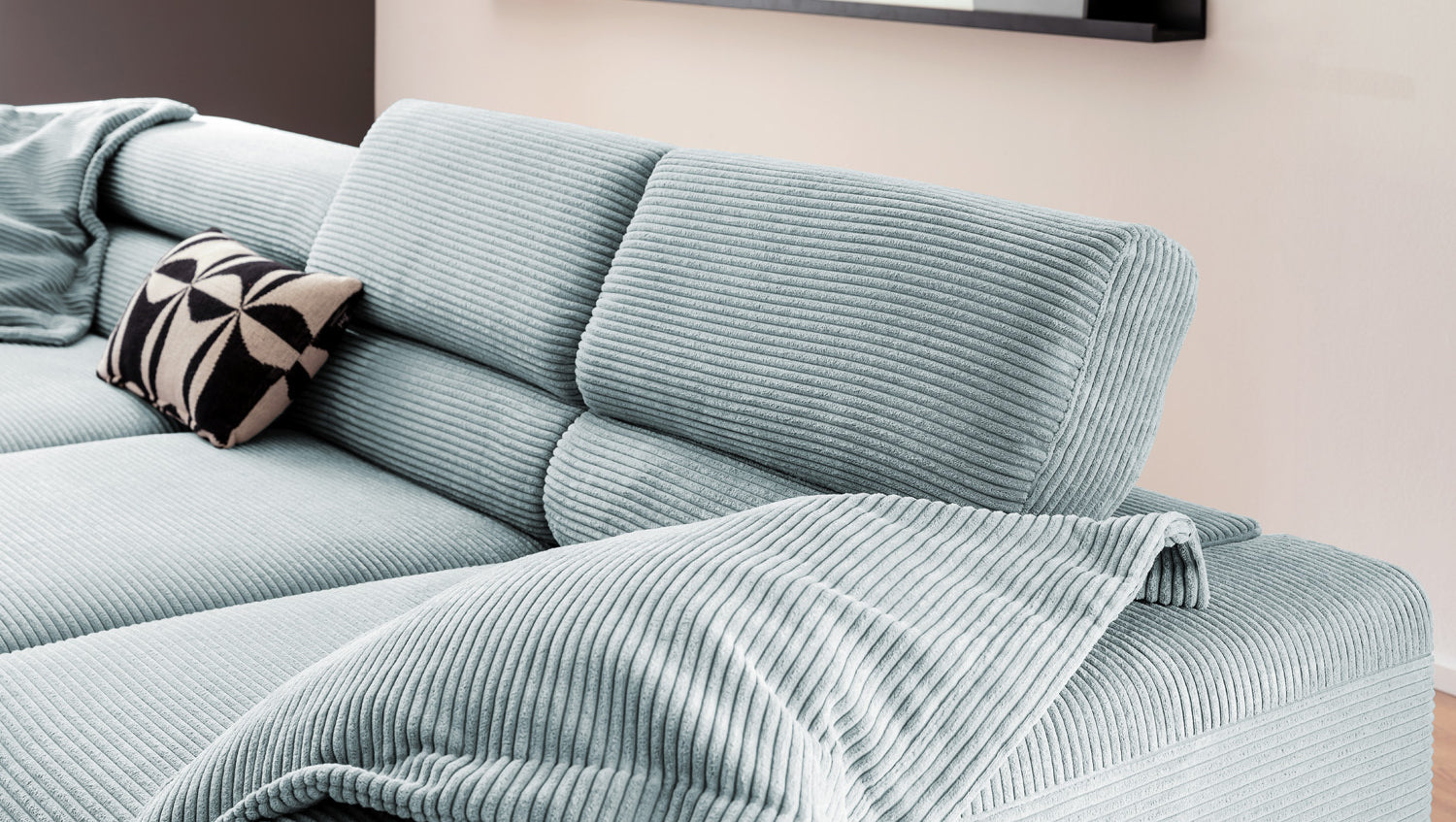 KAWOLA Sofa DELIA Ecksofa Cord hellblau