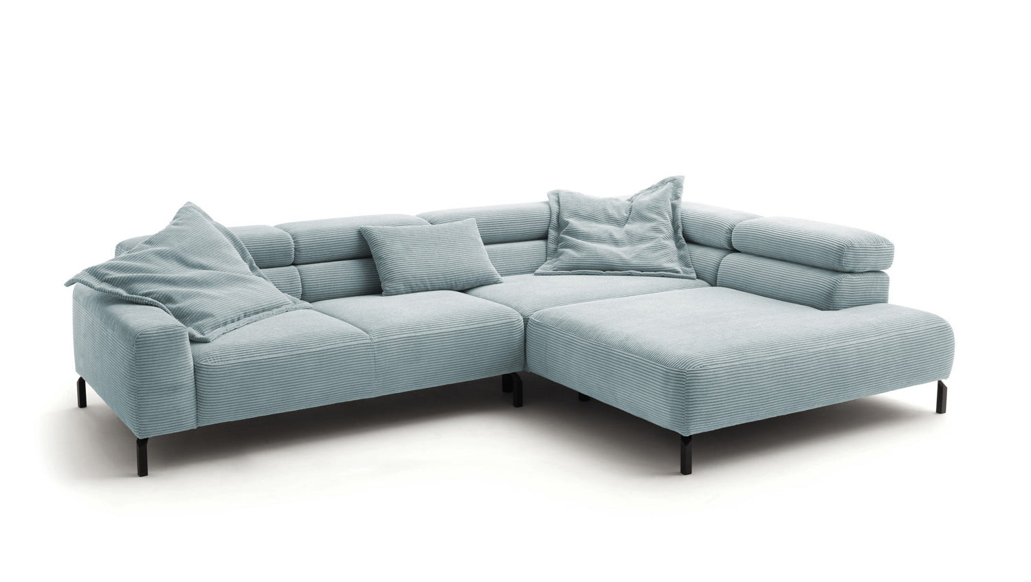 KAWOLA Sofa DELIA Ecksofa Cord hellblau