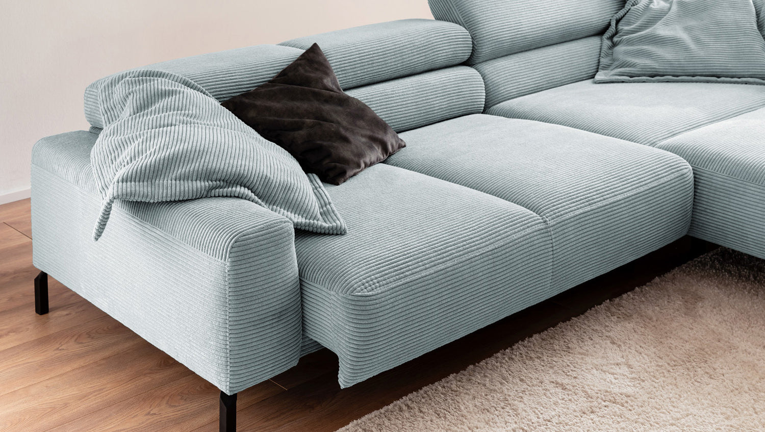 KAWOLA Sofa DELIA Ecksofa Cord hellblau
