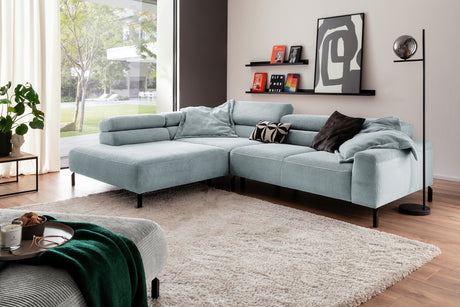 KAWOLA Sofa DELIA Ecksofa Cord hellblau, 312 x 219, Links, Relaxfunktion