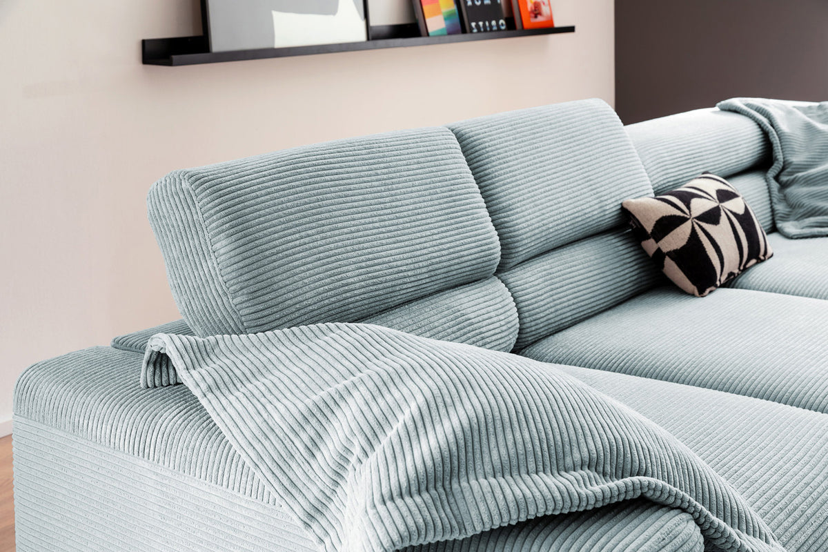 KAWOLA Sofa DELIA Ecksofa Cord hellblau