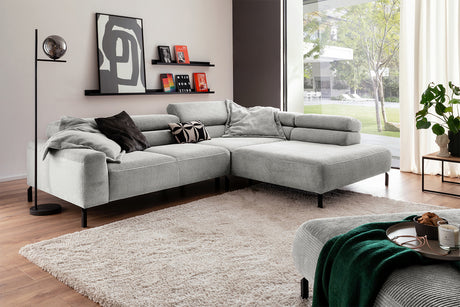 KAWOLA Sofa DELIA Ecksofa Cord hellgrau, 312 x 219, Rechts, Relaxfunktion