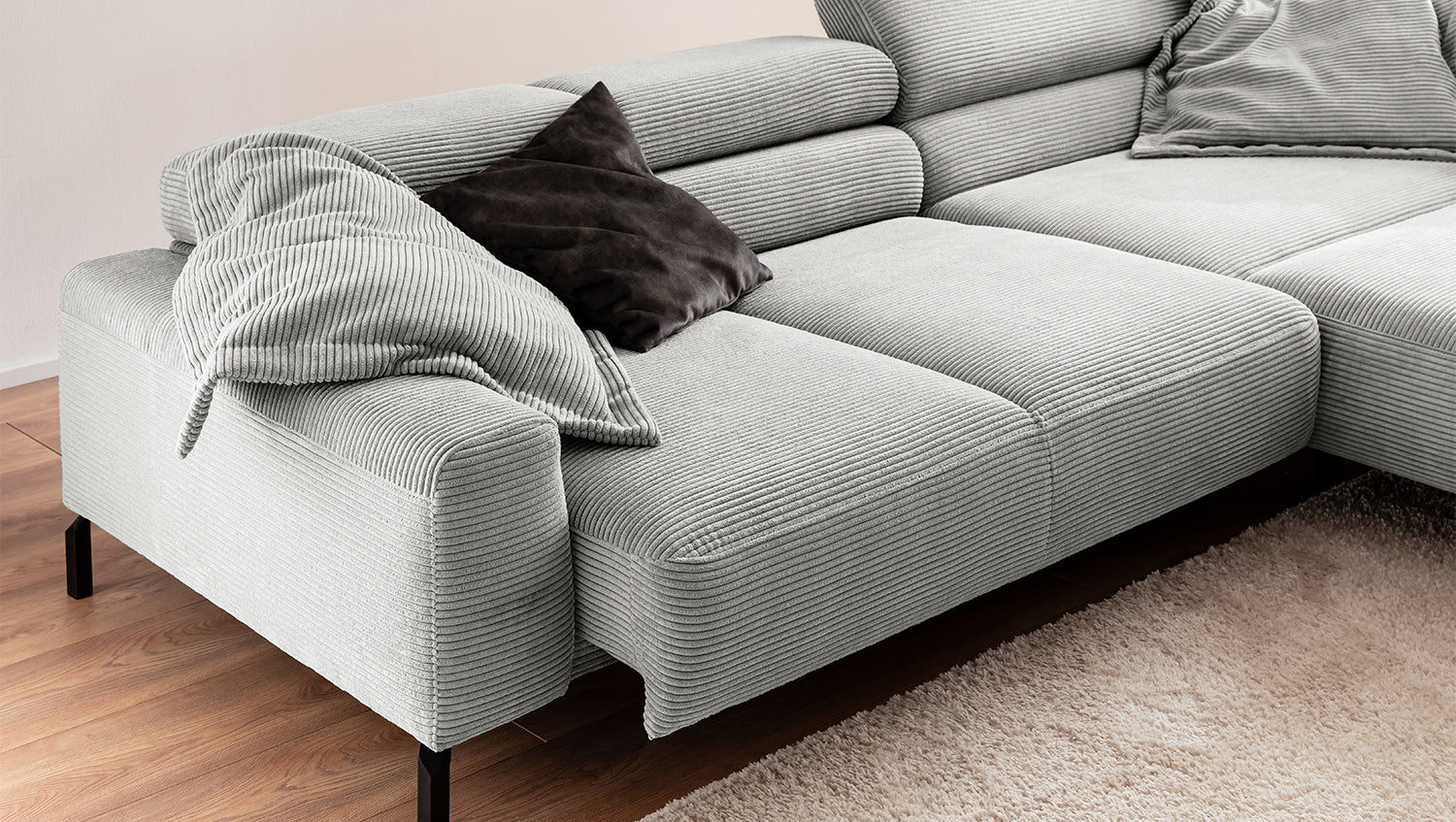 KAWOLA Sofa DELIA Ecksofa Cord hellgrau