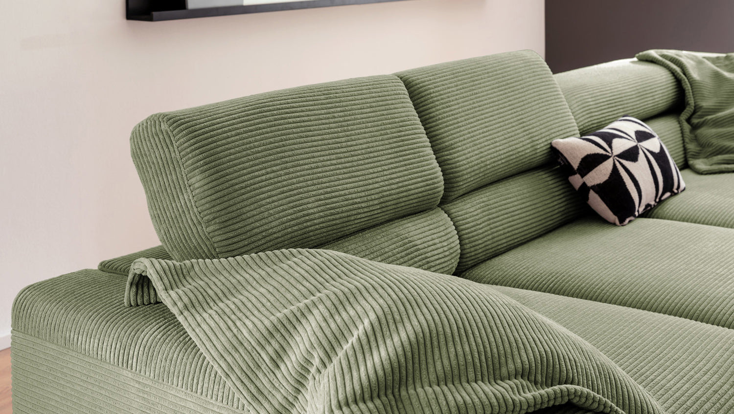 KAWOLA Sofa DELIA Ecksofa Cord olivgrün