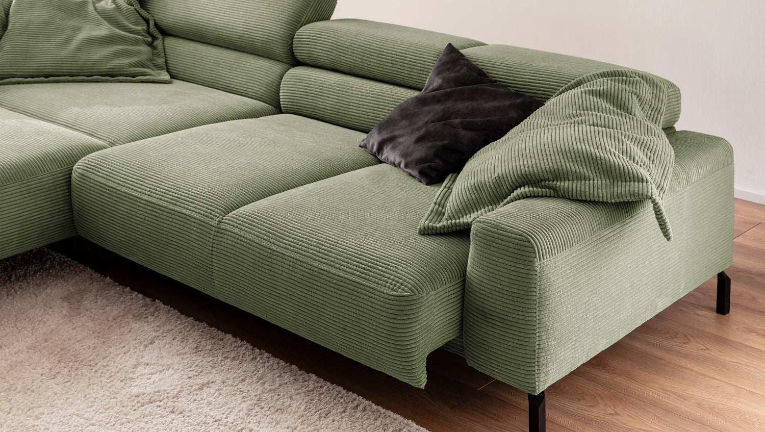 KAWOLA Sofa DELIA Ecksofa Cord olivgrün