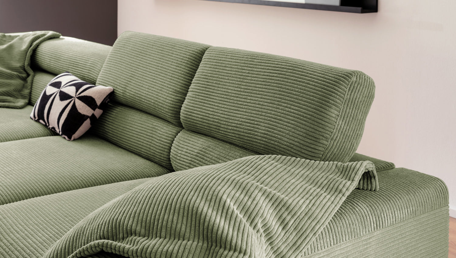 KAWOLA Sofa DELIA Ecksofa Cord olivgrün