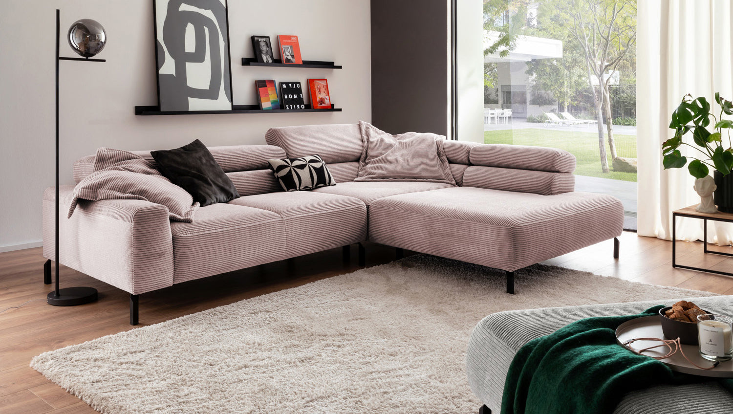 KAWOLA Sofa DELIA Ecksofa Cord rosa, 312 x 219, Rechts, Ohne Komfortfunktion