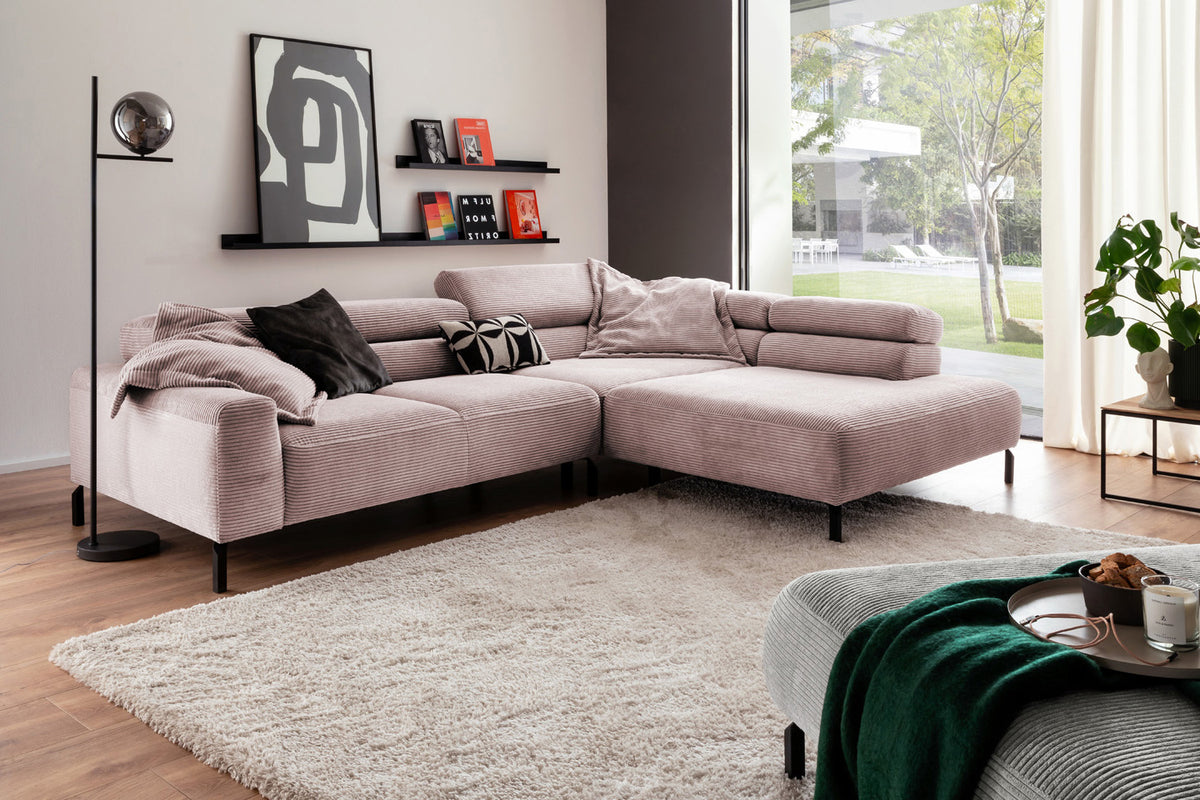 KAWOLA Sofa DELIA Ecksofa Cord rosa, 312 x 219, Rechts, Ohne Komfortfunktion