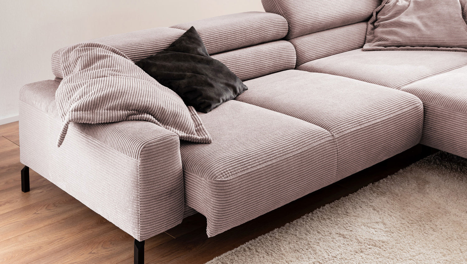 KAWOLA Sofa DELIA Ecksofa Cord rosa