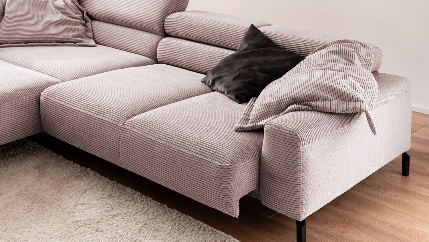 KAWOLA Sofa DELIA Ecksofa Cord rosa