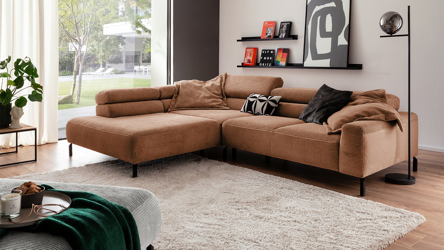 KAWOLA Sofa DELIA Ecksofa Cord rost, 276 x 219, Links, Relaxfunktion