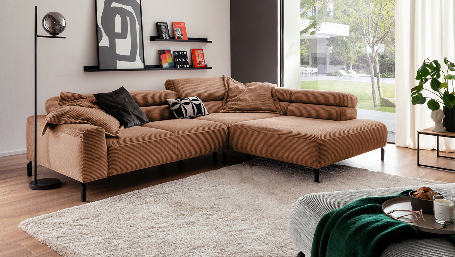 KAWOLA Sofa DELIA Ecksofa Cord rost, 276 x 219, Rechts, Relaxfunktion