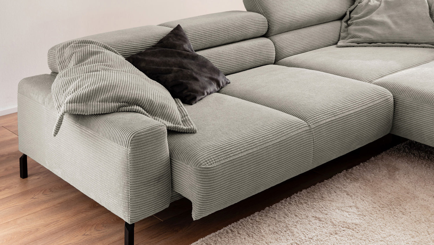 KAWOLA Sofa DELIA Ecksofa Cord steingrau