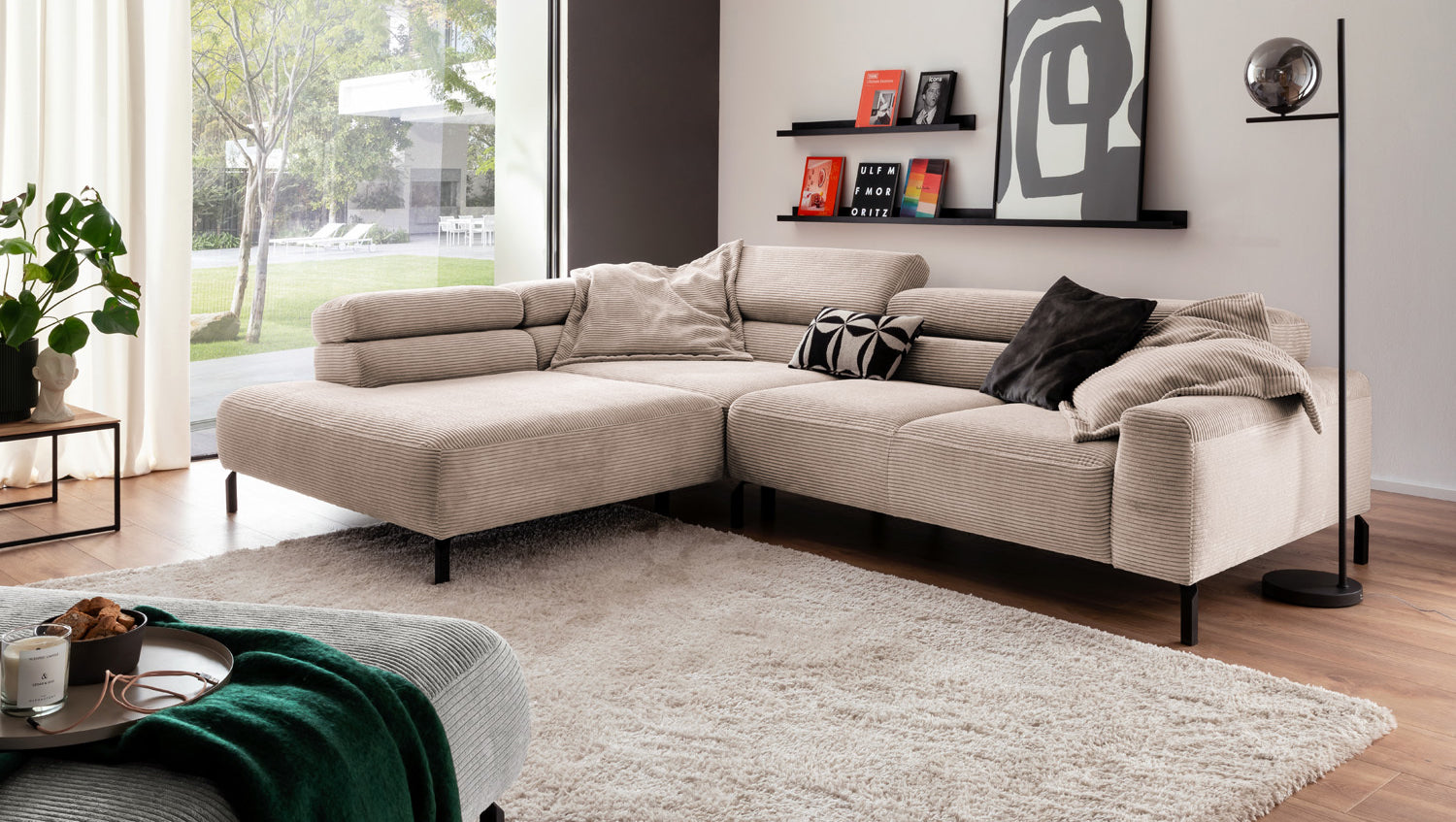 KAWOLA Sofa DELIA Ecksofa Cord taupe, 312 x 219, Links, Relaxfunktion