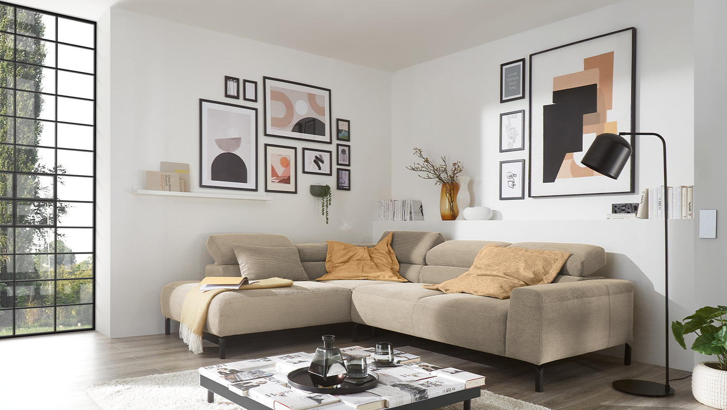 KAWOLA Sofa DELIA Ecksofa Feincord beige, Links, Ohne Komfortfunktion