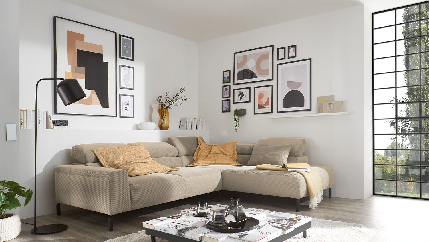 KAWOLA Sofa DELIA Ecksofa Feincord beige, Rechts, Ohne Komfortfunktion