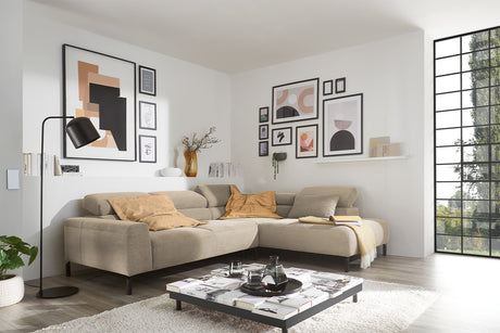KAWOLA Sofa DELIA Ecksofa Feincord beige, Rechts, Relaxfunktion