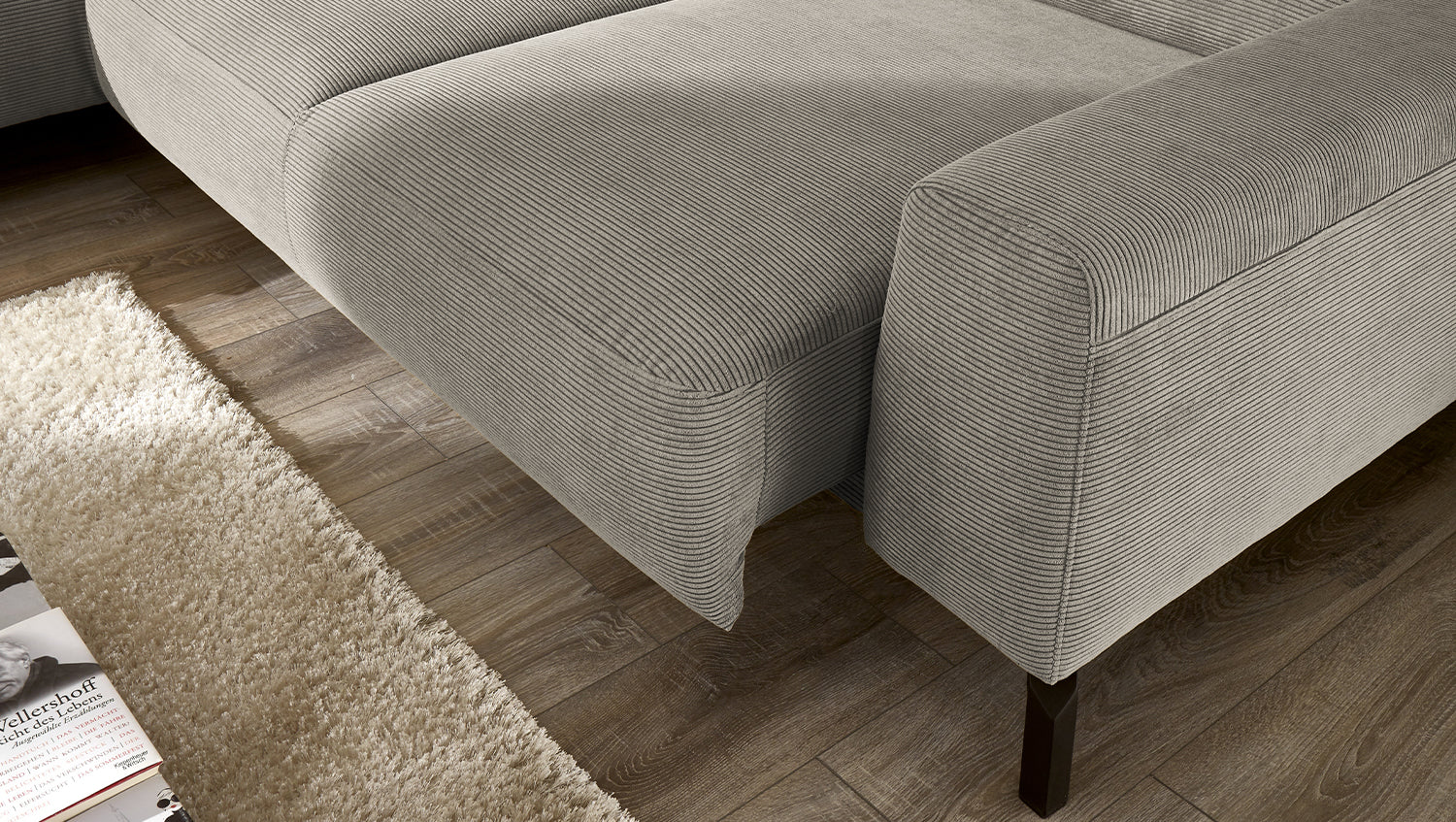 KAWOLA Sofa DELIA Ecksofa Feincord grau
