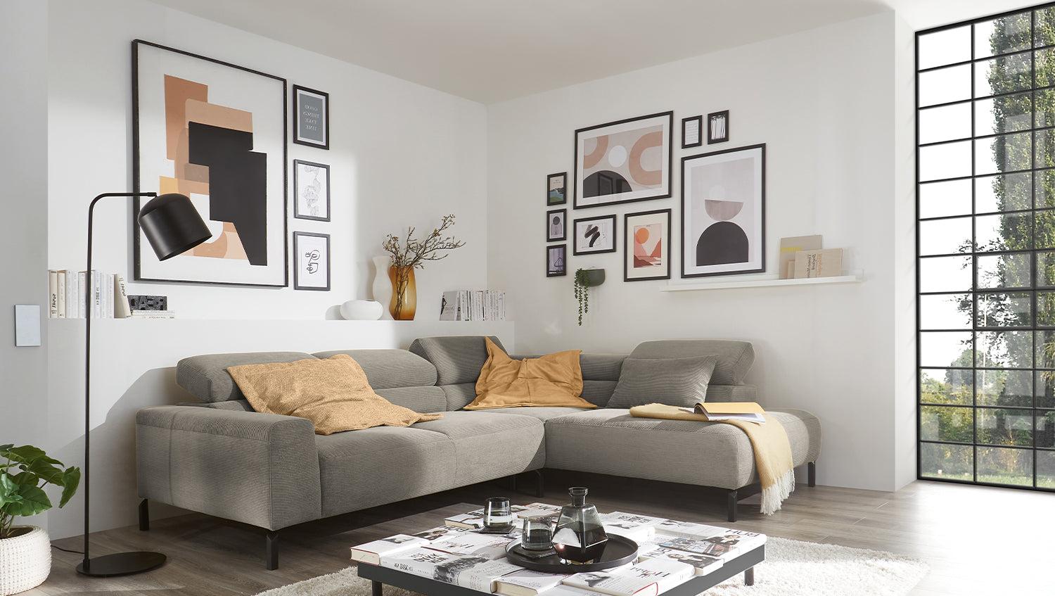 KAWOLA Sofa DELIA Ecksofa Feincord grau, Rechts, Relaxfunktion