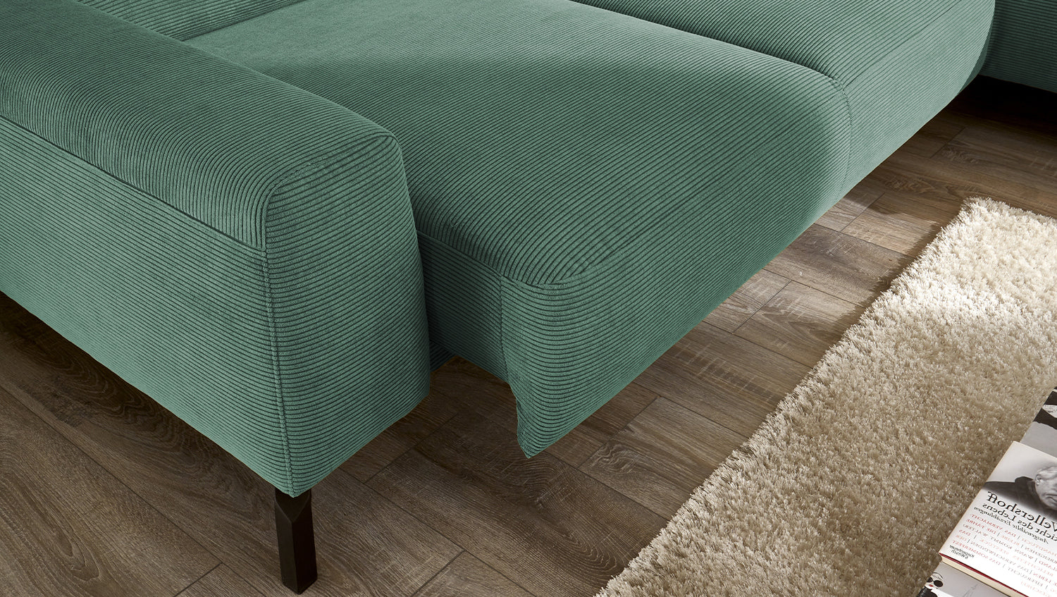 KAWOLA Sofa DELIA Ecksofa Feincord grün