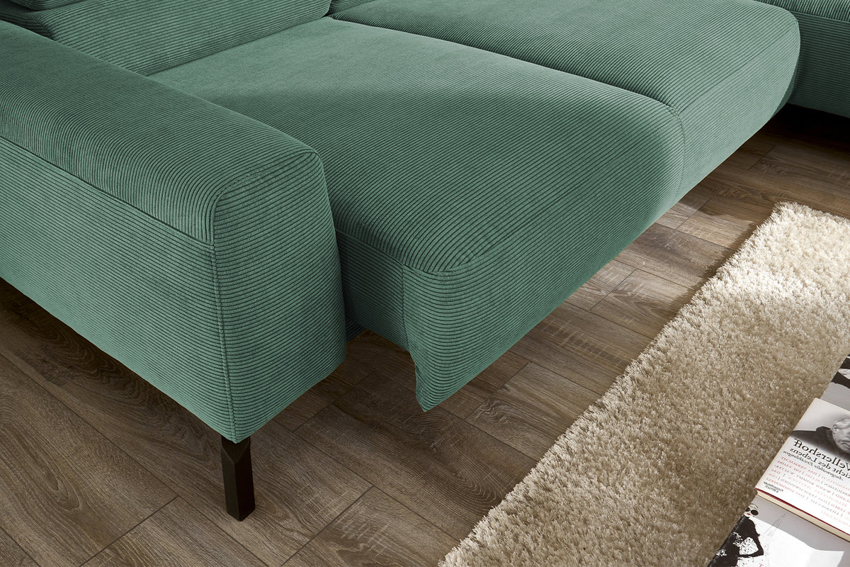 KAWOLA Sofa DELIA Ecksofa Feincord grün