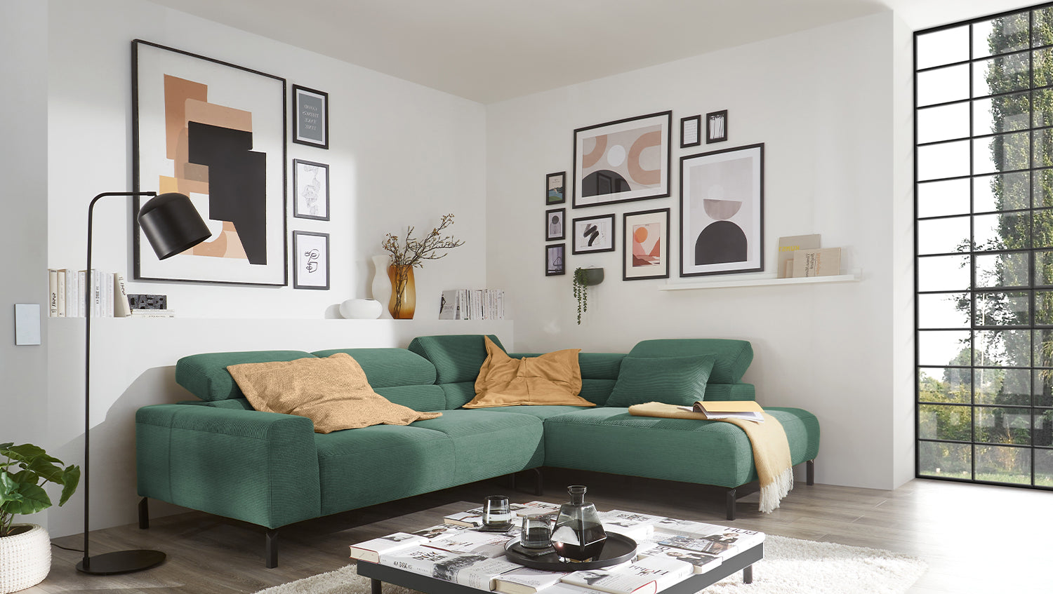 KAWOLA Sofa DELIA Ecksofa Feincord grün, Rechts, Ohne Komfortfunktion