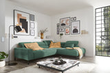 KAWOLA Sofa DELIA Ecksofa Feincord grün, Rechts, Relaxfunktion