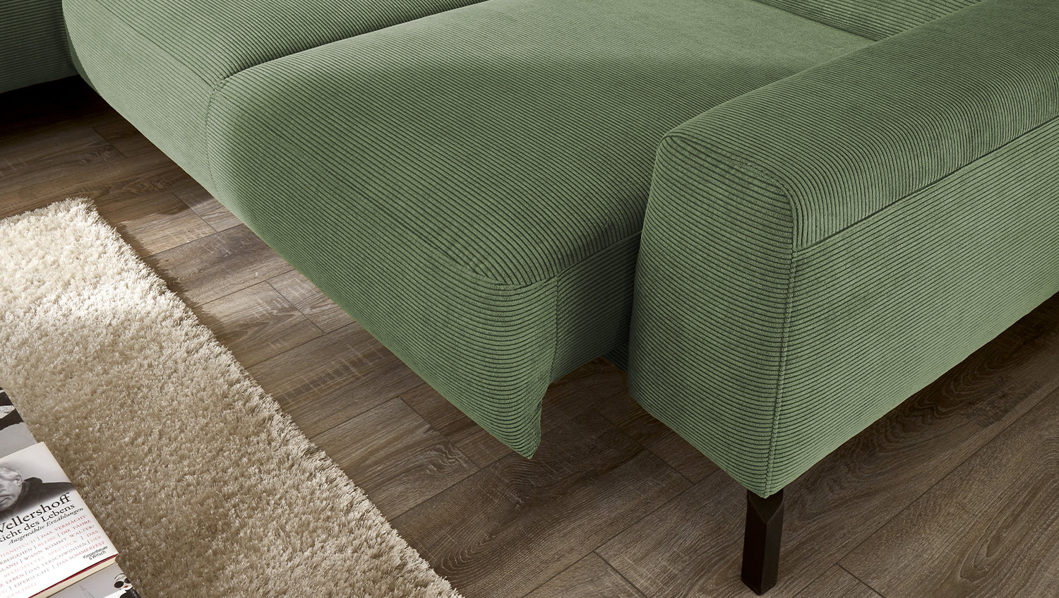 KAWOLA Sofa DELIA Ecksofa Feincord olivgrün