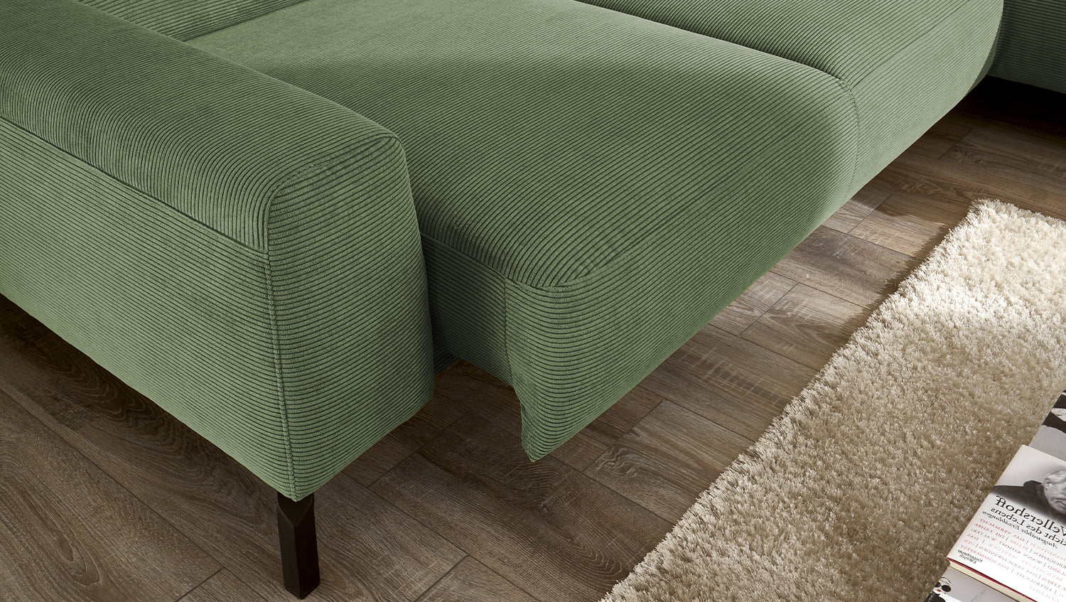 KAWOLA Sofa DELIA Ecksofa Feincord olivgrün